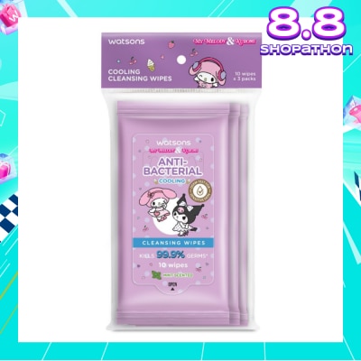 WATSONS Sanrio My Melody & Kuromi Anti-Bacterial Cooling Cleansing Wipes Mint 10s x 3