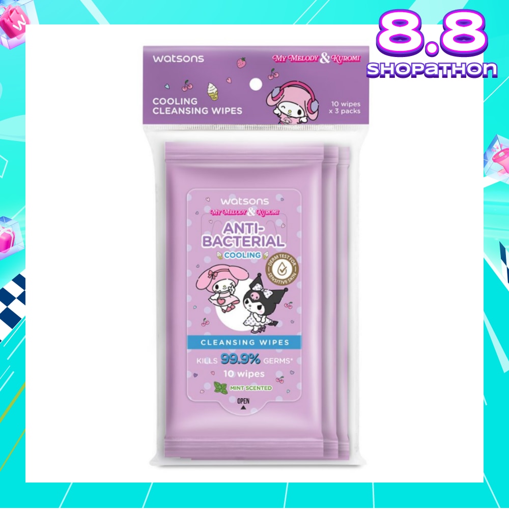 Sanrio My Melody & Kuromi Anti-Bacterial Cooling Cleansing Wipes Mint 10s x 3