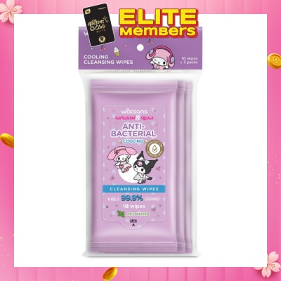 WATSONS Sanrio My Melody & Kuromi Anti-Bacterial Cooling Cleansing Wipes Mint 10s x 3
