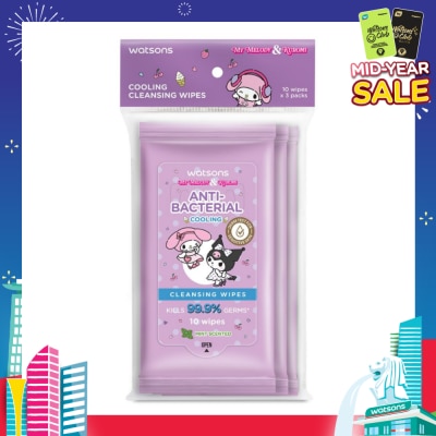 WATSONS Sanrio My Melody & Kuromi Anti-Bacterial Cooling Cleansing Wipes Mint 10s x 3