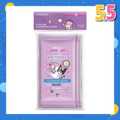 WATSONS Sanrio My Melody & Kuromi Anti-Bacterial Cooling Cleansing Wipes Mint 10s x 3