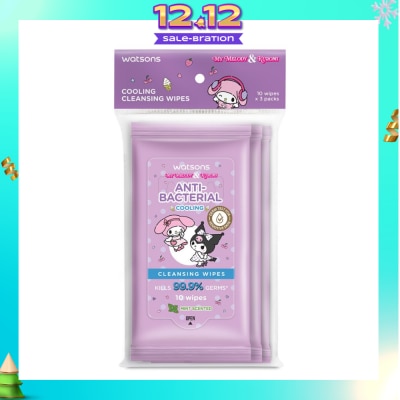 WATSONS Sanrio My Melody & Kuromi Anti-Bacterial Cooling Cleansing Wipes Mint 10s x 3