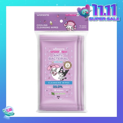 WATSONS Sanrio My Melody & Kuromi Anti-Bacterial Cooling Cleansing Wipes Mint 10s x 3