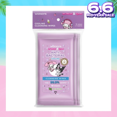 WATSONS Sanrio My Melody & Kuromi Anti-Bacterial Cooling Cleansing Wipes Mint 10s x 3