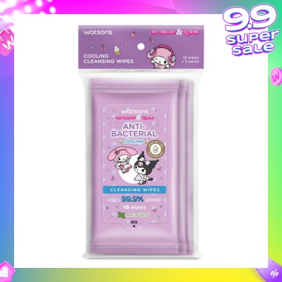 WATSONS Sanrio My Melody & Kuromi Anti-Bacterial Cooling Cleansing Wipes Mint 10s x 3