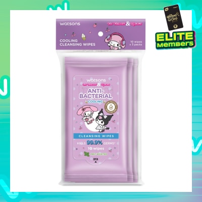 WATSONS Sanrio My Melody & Kuromi Anti-Bacterial Cooling Cleansing Wipes Mint 10s x 3