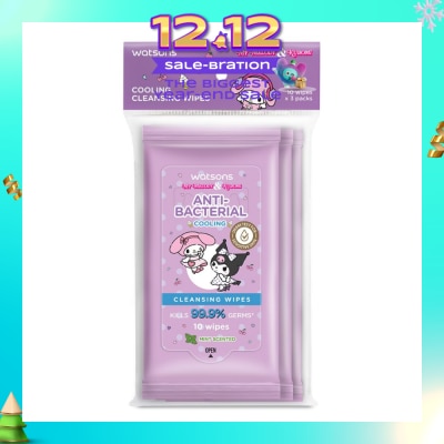 WATSONS Sanrio My Melody & Kuromi Anti-Bacterial Cooling Cleansing Wipes Mint 10s x 3