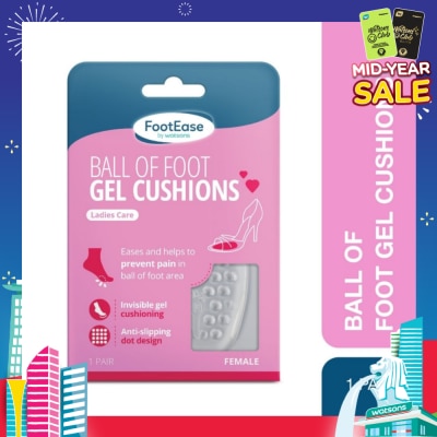 FOOTEASE BY WATSONS Ball Of Foot Female Gel Cushions Pair (Ladies Care, Invisible Gel Cushioning & Anti-Slip) 1s