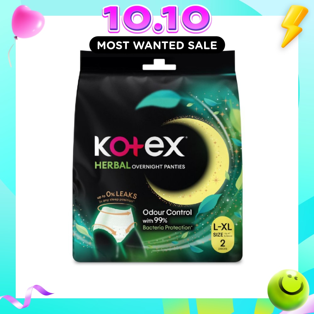 KOTEX Herbal Anti-Bacterial Overnight Panties L-XL 2s | Feminine