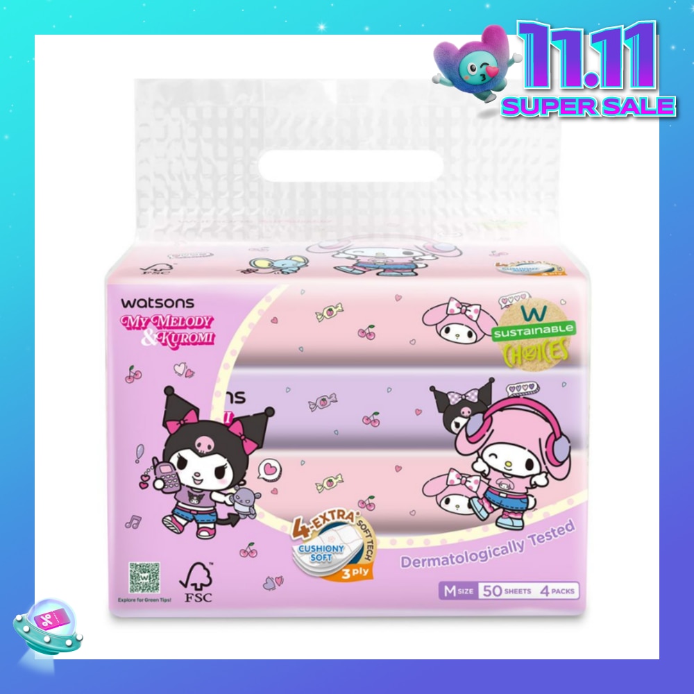 Sanrio My Melody & Kuromi M Travel Tissue 3 Ply 50s x 4 Packs