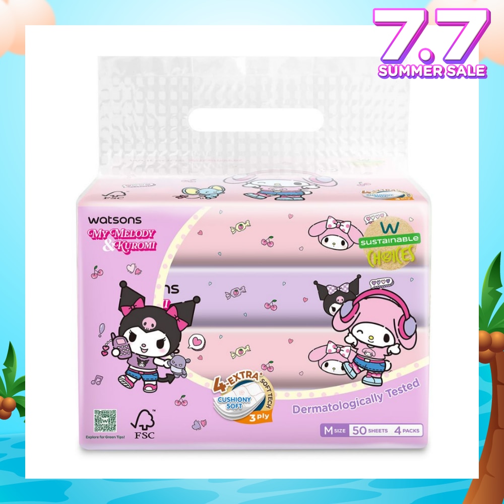 Sanrio My Melody & Kuromi M Travel Tissue 3 Ply 50s x 4 Packs