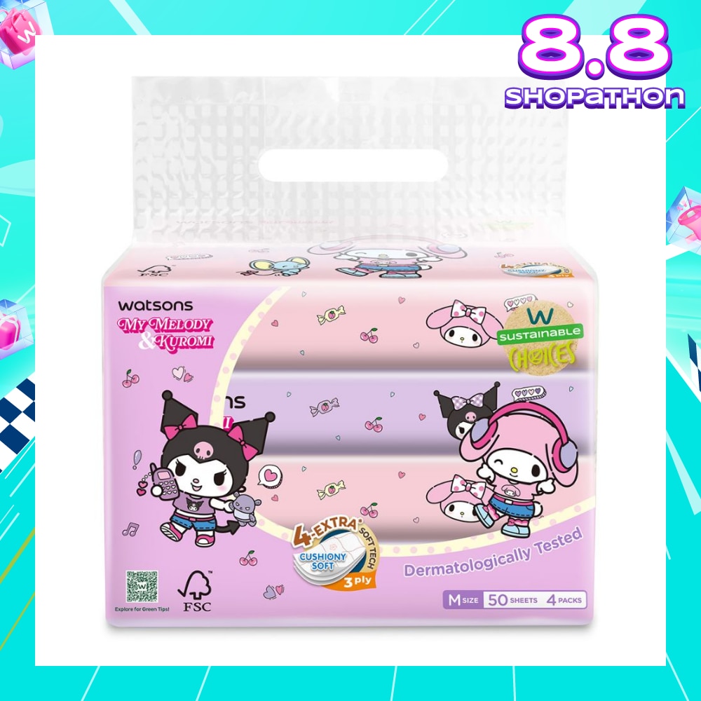 Sanrio My Melody & Kuromi M Travel Tissue 3 Ply 50s x 4 Packs
