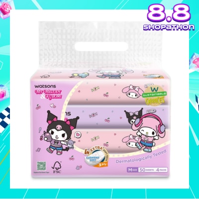 WATSONS Sanrio My Melody & Kuromi M Travel Tissue 3 Ply 50s x 4 Packs