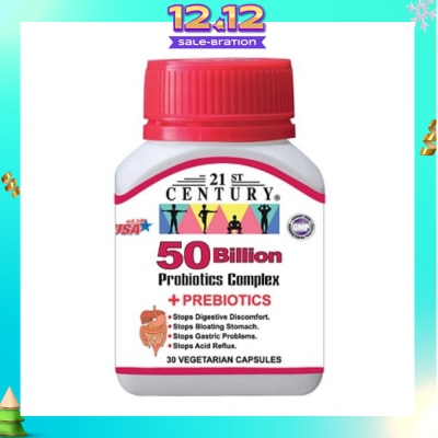 21ST CENTURY 50 Billion Probiotics Complex Vegetarian Capsules (Limits Stomach and Digestion Issues) 30s