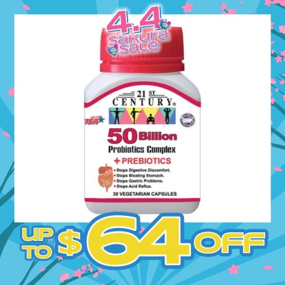 21ST CENTURY - 50 Billion Probiotics Complex Vegetarian Capsules (Limits Stomach and Digestion Issues) 30s