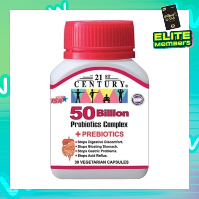 21ST CENTURY 50 Billion Probiotics Complex Vegetarian Capsules (Limits Stomach and Digestion Issues) 30s