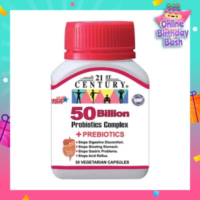21ST CENTURY 50 Billion Probiotics Complex Vegetarian Capsules (Limits Stomach and Digestion Issues) 30s