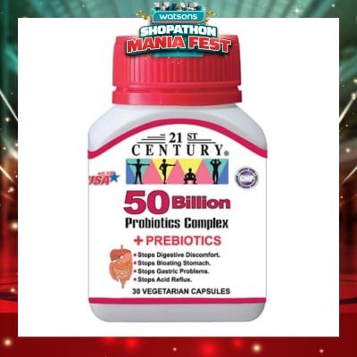21ST CENTURY - 50 Billion Probiotics Complex Vegetarian Capsules (Limits Stomach and Digestion Issues) 30s