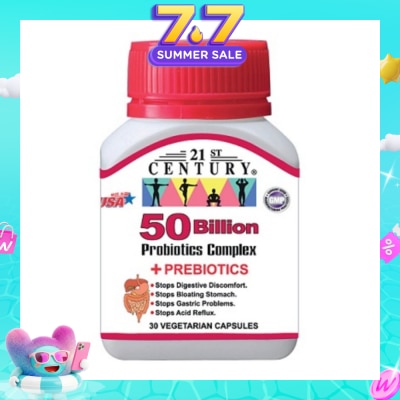 21ST CENTURY - 50 Billion Probiotics Complex Vegetarian Capsules (Limits Stomach and Digestion Issues) 30s