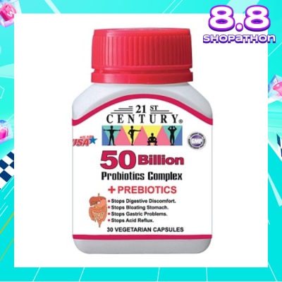 21ST CENTURY 50 Billion Probiotics Complex Vegetarian Capsules (Limits Stomach and Digestion Issues) 30s