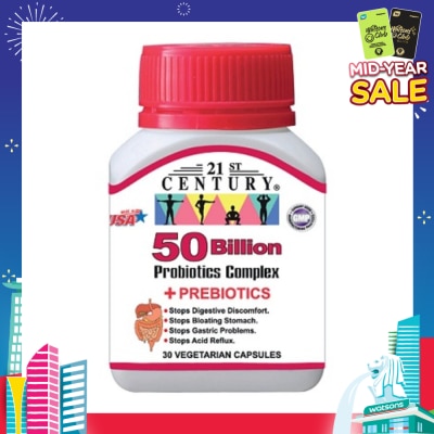 21ST CENTURY 50 Billion Probiotics Complex Vegetarian Capsules (Limits Stomach and Digestion Issues) 30s