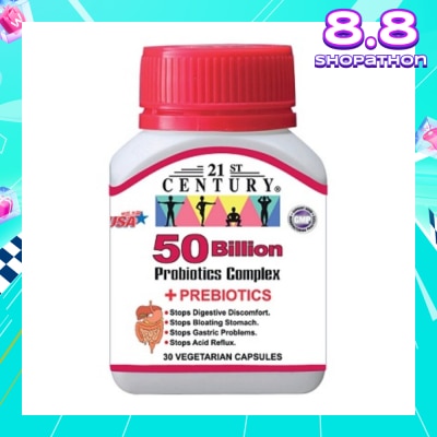 21ST CENTURY 50 Billion Probiotics Complex Vegetarian Capsules (Limits Stomach and Digestion Issues) 30s