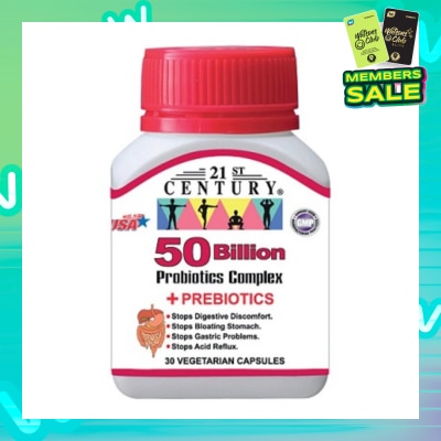21ST CENTURY 50 Billion Probiotics Complex Vegetarian Capsules (Limits Stomach and Digestion Issues) 30s