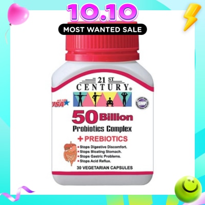 21ST CENTURY 50 Billion Probiotics Complex Vegetarian Capsules (Limits Stomach and Digestion Issues) 30s image