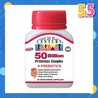 21ST CENTURY 50 Billion Probiotics Complex Vegetarian Capsules (Limits Stomach and Digestion Issues) 30s