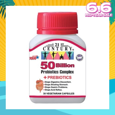 21ST CENTURY 50 Billion Probiotics Complex Vegetarian Capsules (Limits Stomach and Digestion Issues) 30s