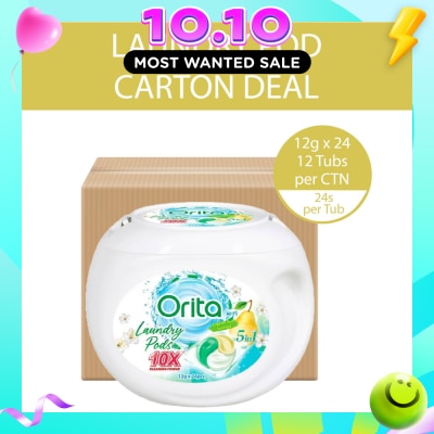 ORITA 5 In 1 Laundry Pods 10x Cleaning Power English Pear 12g x 24s x 12 (Per Carton) image
