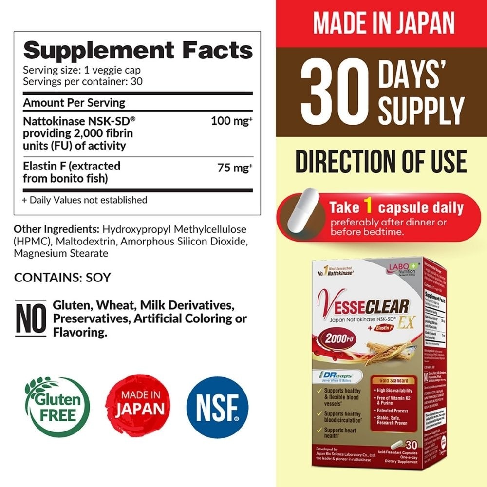 VESSECLEAR EX With Nattokinase 2000FU + Elastin F Dietary Supplement capsule 30s