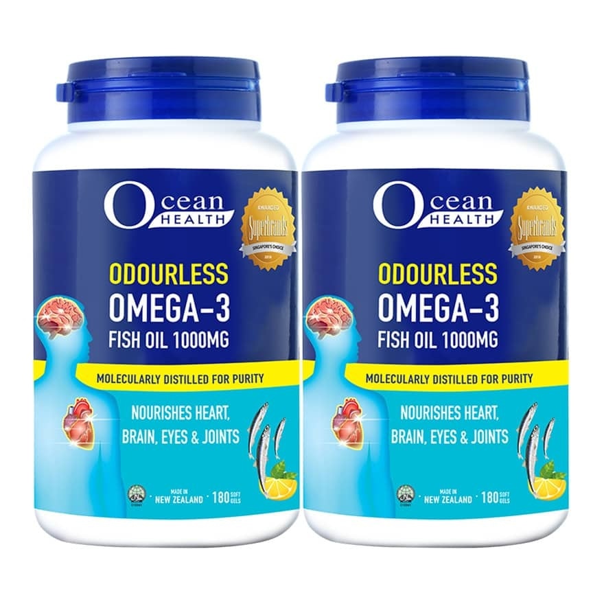 Odourless Omega-3 Fish Oil Softgel 1000mg Packset(For Heart, Brain, Eyes & Joints + Halal) 180s x 2