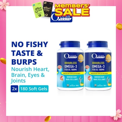 OCEAN HEALTH Odourless Omega-3 Fish Oil Softgel 1000mg Packset(For Heart, Brain, Eyes & Joints + Halal) 180s x 2