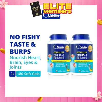 OCEAN HEALTH Odourless Omega-3 Fish Oil Softgel 1000mg Packset(For Heart, Brain, Eyes & Joints + Halal) 180s x 2