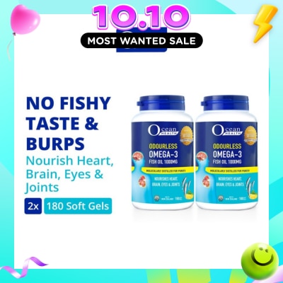 OCEAN HEALTH Odourless Omega 3 Fish Oil Softgel 1000mg Packset(For Heart, Brain, Eyes & Joints + Halal) 180s x 2 image