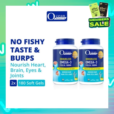OCEAN HEALTH Odourless Omega-3 Fish Oil Softgel 1000mg Packset(For Heart, Brain, Eyes & Joints + Halal) 180s x 2