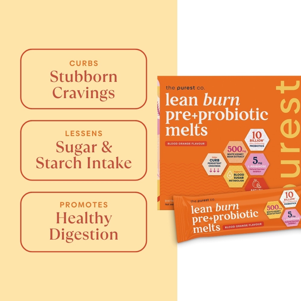 Lean Burn Pre+Probiotic Melts Orange Dietary Supplement Sachet (For Cravings Regulation, Weight Management & Gut Health) 30s