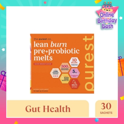 THE PUREST CO Lean Burn Pre+Probiotic Melts Orange Dietary Supplement Sachet (For Cravings Regulation, Weight Management & Gut Health) 30s