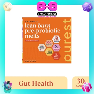 THE PUREST CO - Lean Burn Pre+Probiotic Melts Orange Dietary Supplement Sachet (For Cravings Regulation, Weight Management & Gut Health) 30s