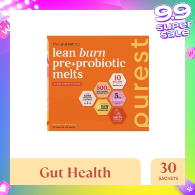 THE PUREST CO Lean Burn Pre+Probiotic Melts Orange Dietary Supplement Sachet (For Cravings Regulation, Weight Management & Gut Health) 30s