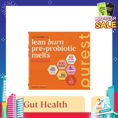 THE PUREST CO Lean Burn Pre+Probiotic Melts Orange Dietary Supplement Sachet (For Cravings Regulation, Weight Management & Gut Health) 30s