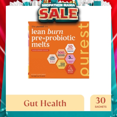THE PUREST CO - Lean Burn Pre+Probiotic Melts Orange Dietary Supplement Sachet (For Cravings Regulation, Weight Management & Gut Health) 30s