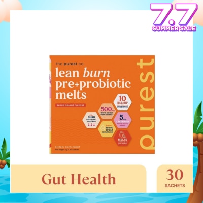 THE PUREST CO Lean Burn Pre+Probiotic Melts Orange Dietary Supplement Sachet (For Cravings Regulation, Weight Management & Gut Health) 30s