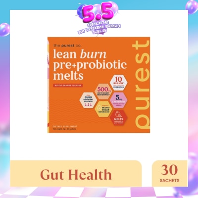 THE PUREST CO - Lean Burn Pre+Probiotic Melts Orange Dietary Supplement Sachet (For Cravings Regulation, Weight Management & Gut Health) 30s