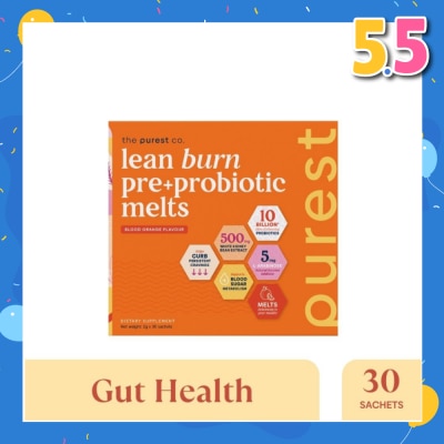 THE PUREST CO Lean Burn Pre+Probiotic Melts Orange Dietary Supplement Sachet (For Cravings Regulation, Weight Management & Gut Health) 30s