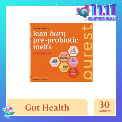 THE PUREST CO Lean Burn Pre+Probiotic Melts Orange Dietary Supplement Sachet (For Cravings Regulation, Weight Management & Gut Health) 30s