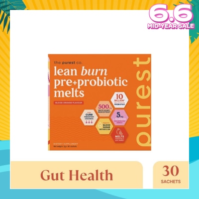 THE PUREST CO Lean Burn Pre+Probiotic Melts Orange Dietary Supplement Sachet (For Cravings Regulation, Weight Management & Gut Health) 30s