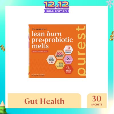 THE PUREST CO Lean Burn Pre+Probiotic Melts Orange Dietary Supplement Sachet (For Cravings Regulation, Weight Management & Gut Health) 30s