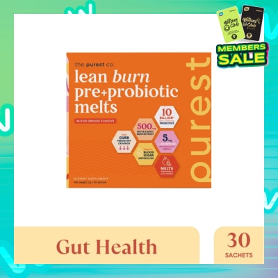 THE PUREST CO Lean Burn Pre+Probiotic Melts Orange Dietary Supplement Sachet (For Cravings Regulation, Weight Management & Gut Health) 30s